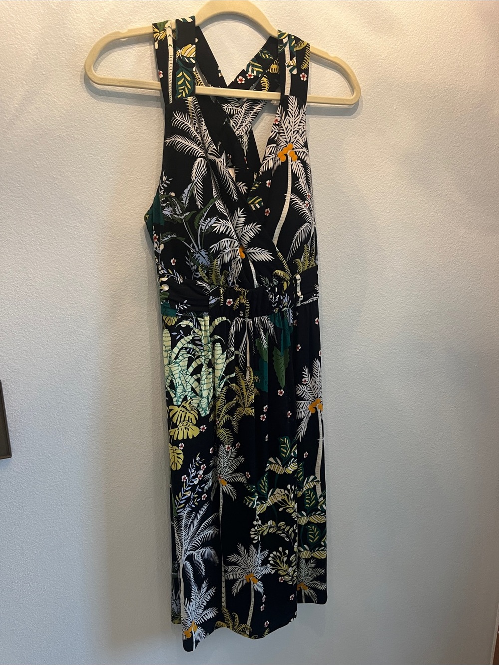 Soma Black Tropical Maxi Dress with Green and Yellow Foliage